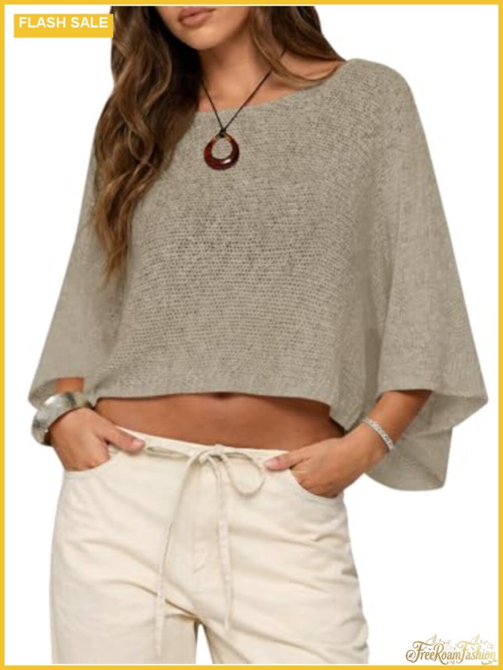 Sheer Knit Crochet Cover Up Sweater Crop Top Batwing Boho Beach